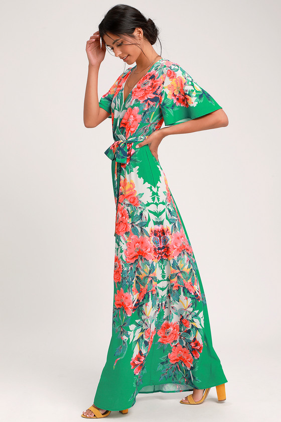 Cute Green Maxi Dress - Floral Print ...